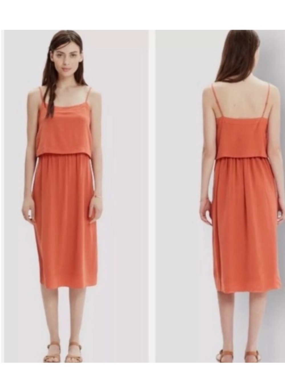 Madewell Coral Silk Spaghetti Strap Dress